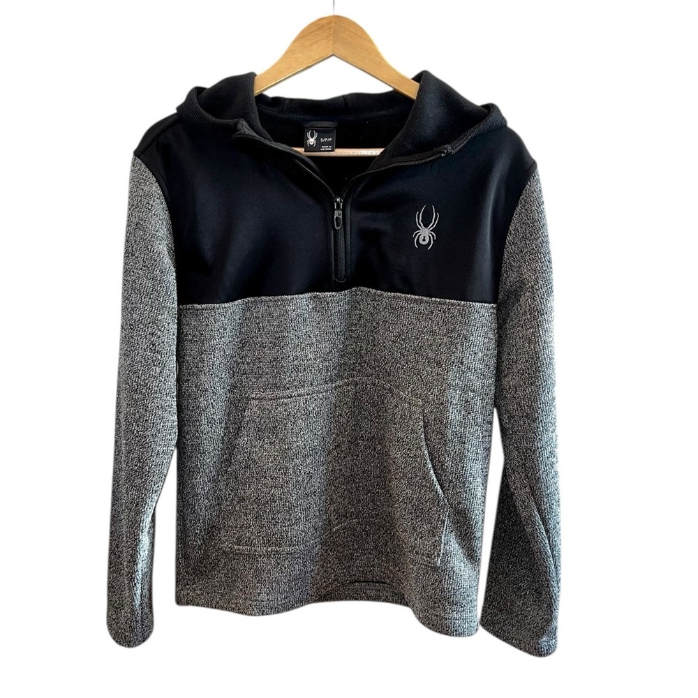 Spyder Men's Racer 1/4 Zip Pullover Hoodie Charcoal Heather - Picture 4 of 5